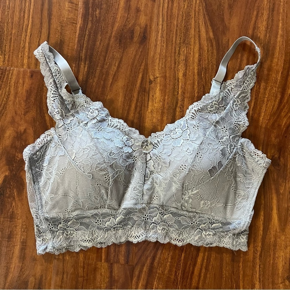 Rhonda Shear Gray Floral Lace Bralette size 2X